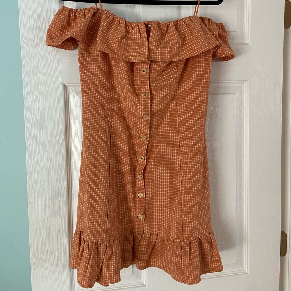 Lush orange off the shoulder mini dress